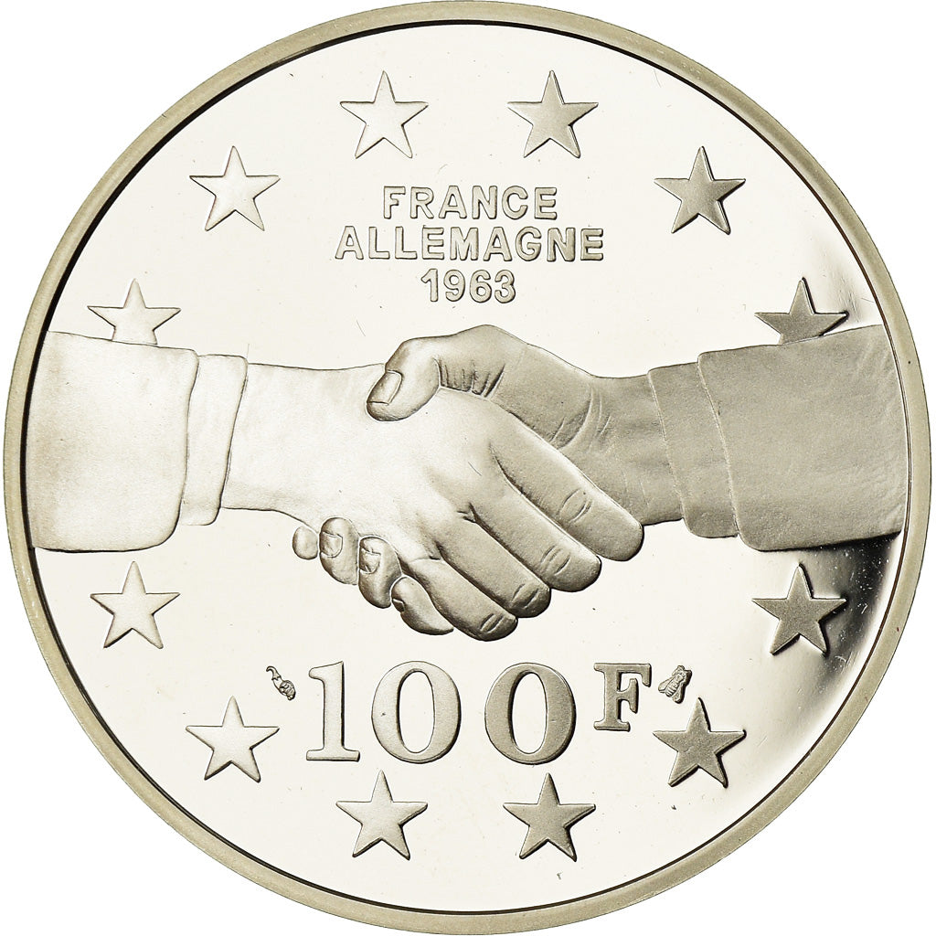 Coin, France, De Gaulle - Adenauer, 100 Francs, 1994, BE, MS(65-70), Silver