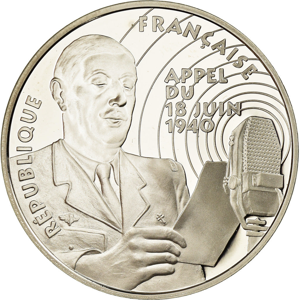 Moeda, França, Appel du 18 juin 1940, 100 Francs, 1994, BE, MS(65-70), Prata