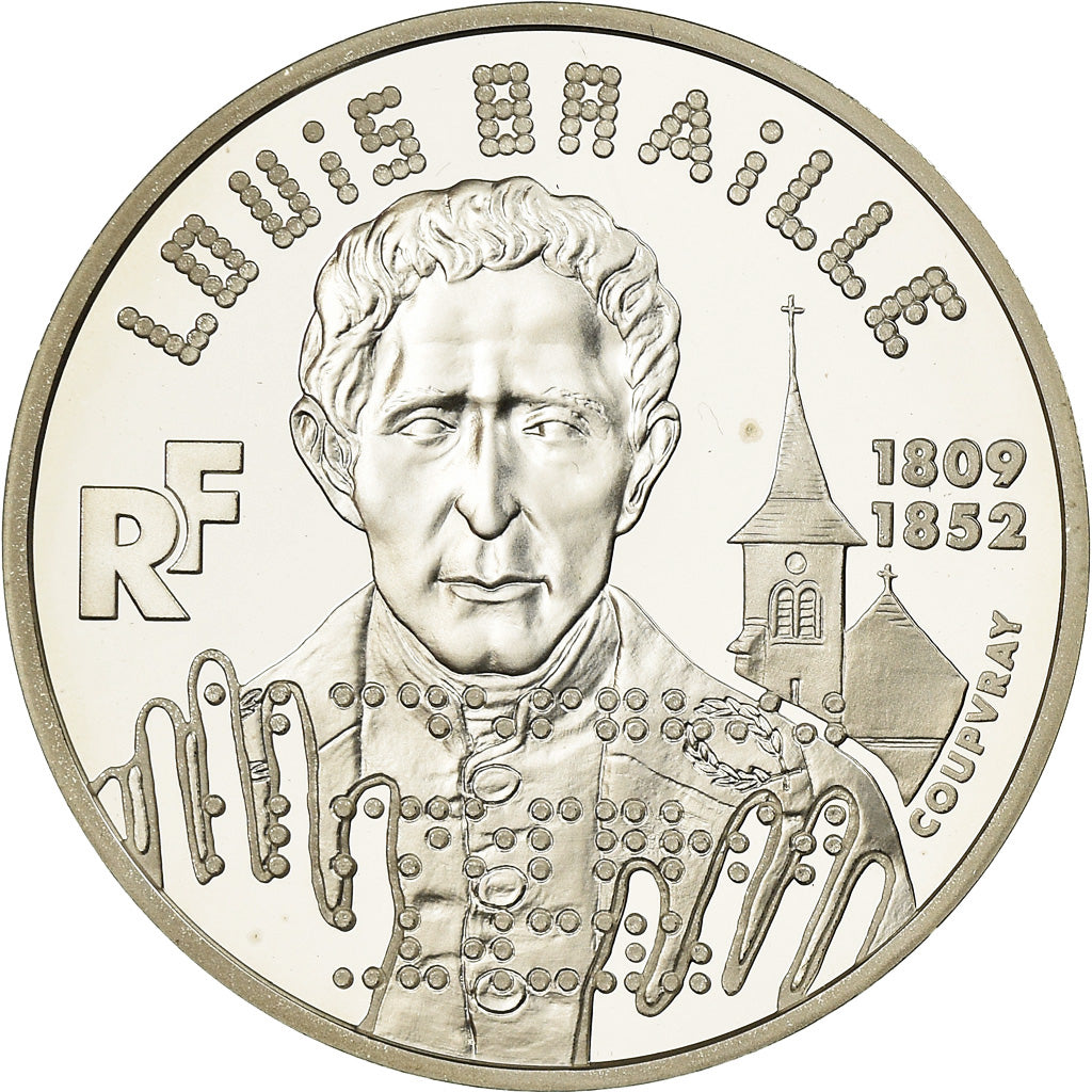 Monnaie, France, Louis Braille, 100 Francs, 1999, Paris, FDC, Argent
