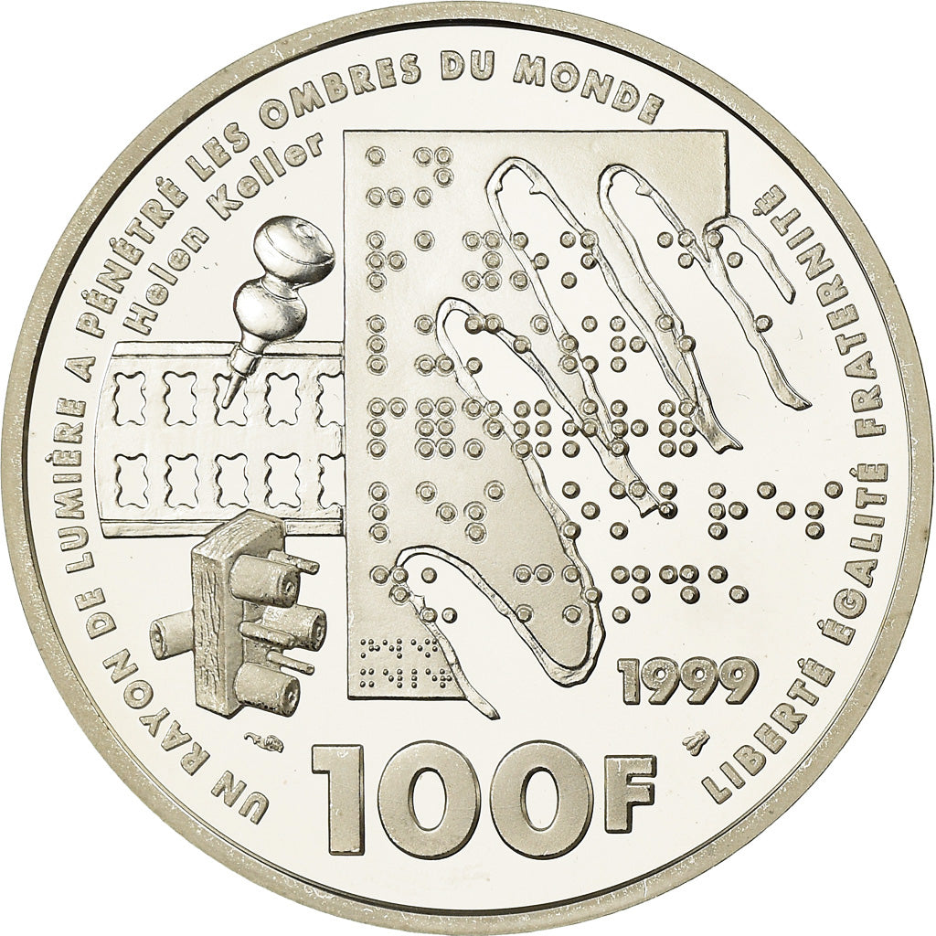Monnaie, France, Louis Braille, 100 Francs, 1999, Paris, FDC, Argent