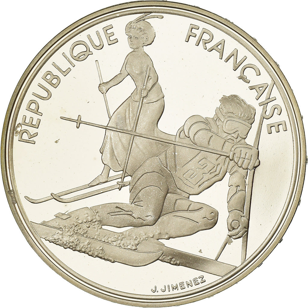 Moneta, Francja, Slalom skiers, 100 Francs, 1990, Albertville 92, MS(65-70)