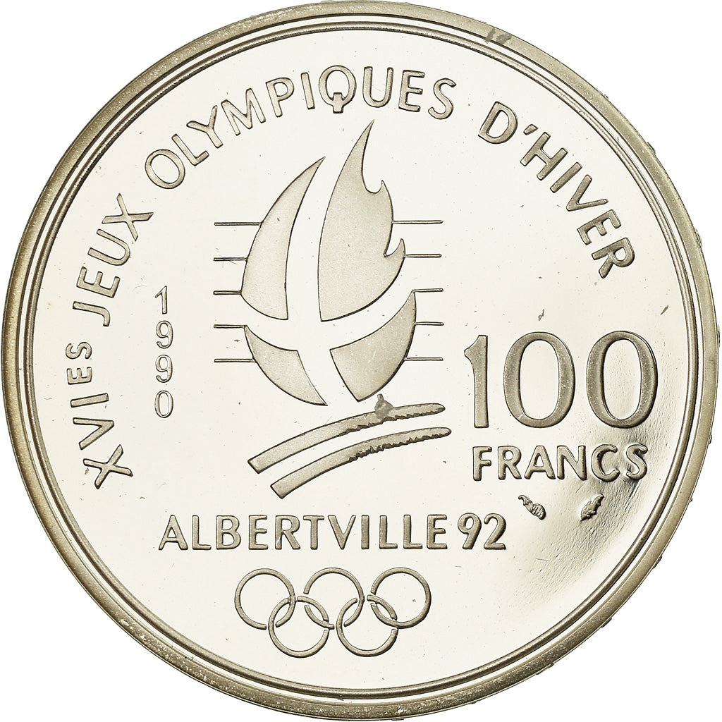 Moneta, Francja, Slalom skiers, 100 Francs, 1990, Albertville 92, MS(65-70)