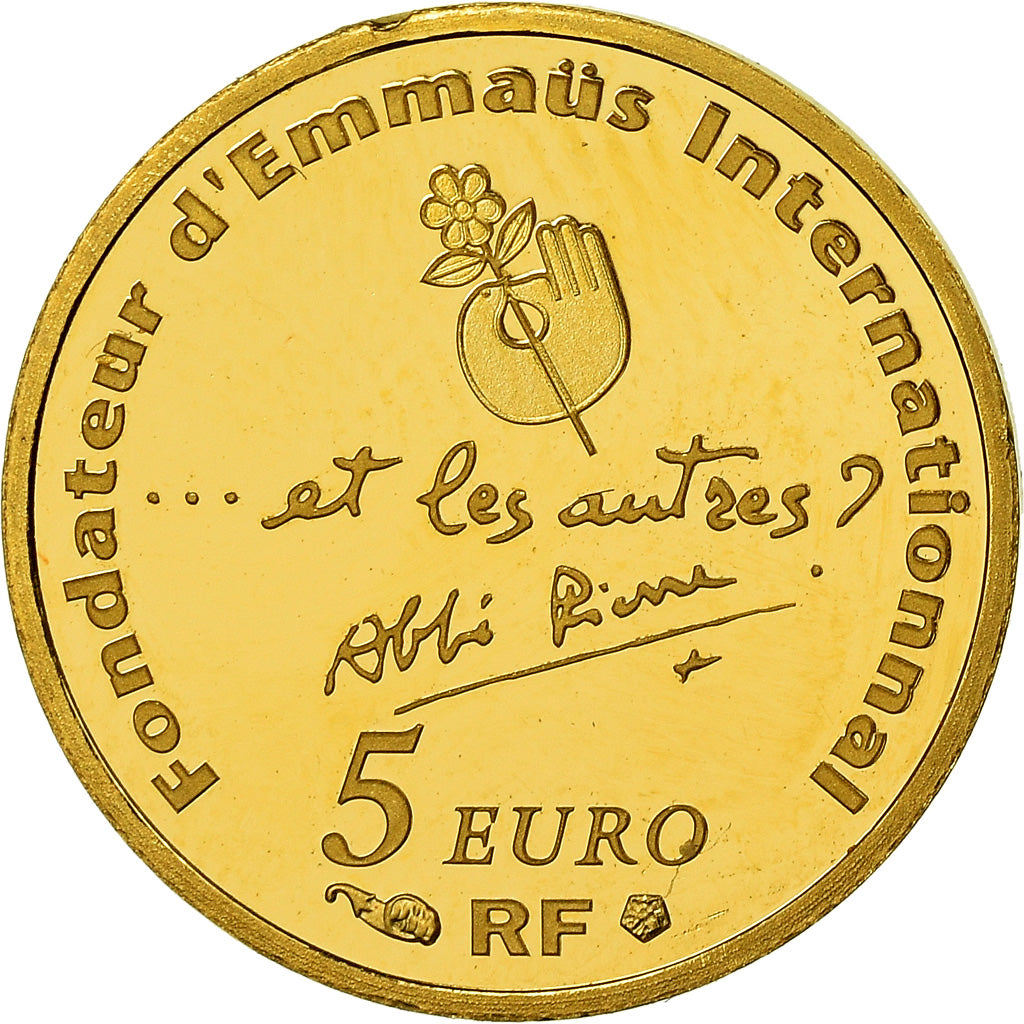France, Monnaie de Paris, 5 Euro, Abbé Pierre, 2012, FDC, Or, KM:1896