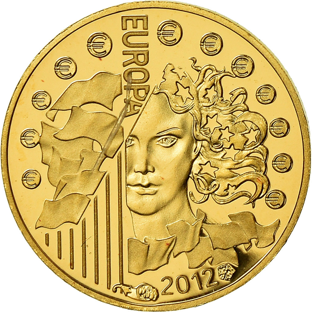 França, 5 Euro, Europa, 2012, Proof, MS(65-70), Dourado, Gadoury:EU530, KM:1851