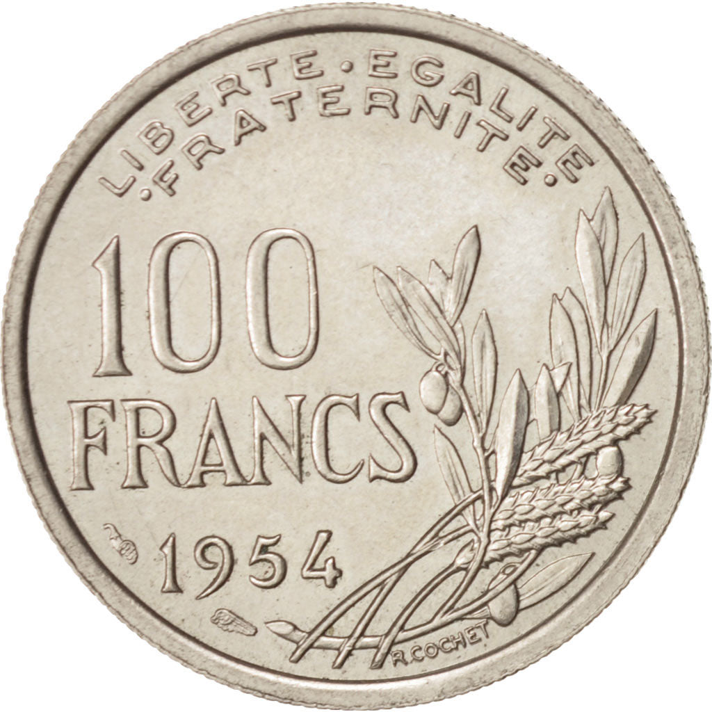 France, Cochet, 100 Francs, 1954, Copper-nickel, KM:919.1, Gadoury:897