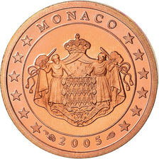 Mónaco, Euro Cent, 2005, BE, MS(63), Aço Cromado a Cobre, KM:167