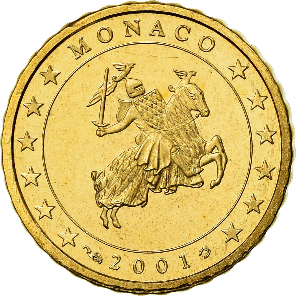 Monaco, 10 Euro Cent, Prince Rainier III, 2001, Proof, MS(65-70), Brass, KM:170