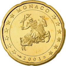 Monaco, 20 Euro Cent, Prince Rainier III, 2001, Proof, MS(65-70), Brass, KM:171