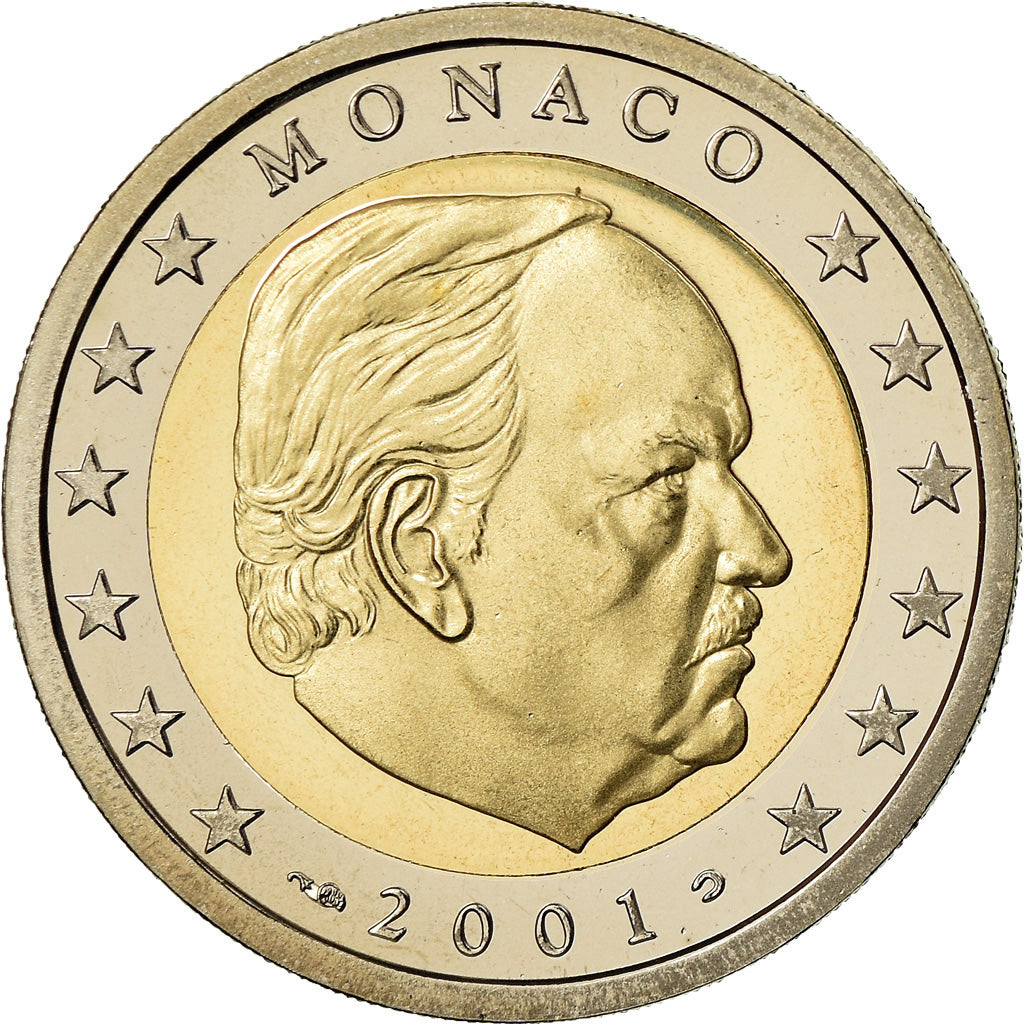 Monaco, 2 Euro, Prince Rainier III, 2001, Proof, MS(65-70), Bi-Metallic, KM:174