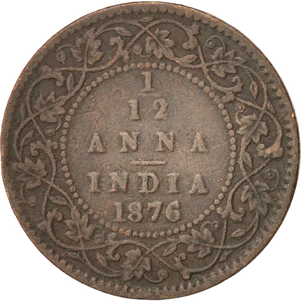 INDIA-BRITISH, Victoria, 1/12 Anna, 1 Pie, 1876, Copper, KM:465