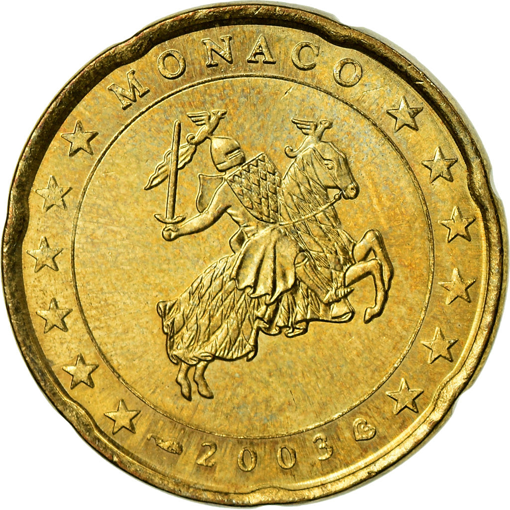 Monaco, 20 Euro Cent, Prince Rainier III, 2003, MS(60-62), Brass, KM:171