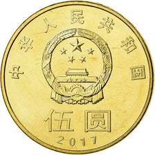 Moneta, China, 5 Yüan, 2017, MS(63), Mosiądz