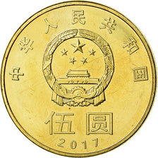 Moneta, China, 5 Yüan, 2017, MS(63), Mosiądz