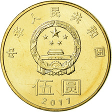 Moneta, China, 5 Yüan, 2017, MS(63), Mosiądz