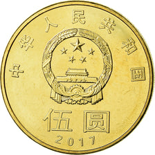 Moneta, China, 5 Yüan, 2017, MS(63), Mosiądz