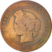 France, Cérès, 10 Centimes, 1870, Paris, Bronze, KM:815.1, Gadoury:265a