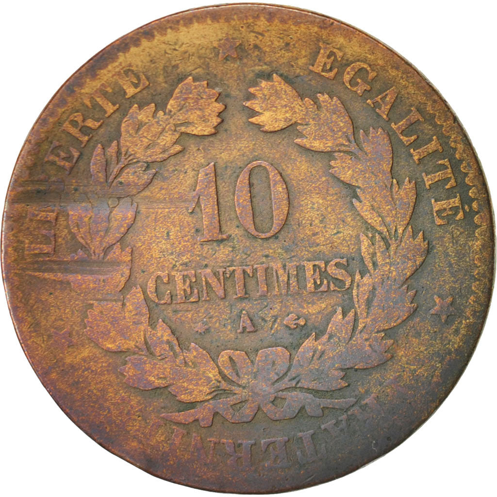 France, Cérès, 10 Centimes, 1870, Paris, Bronze, KM:815.1, Gadoury:265a