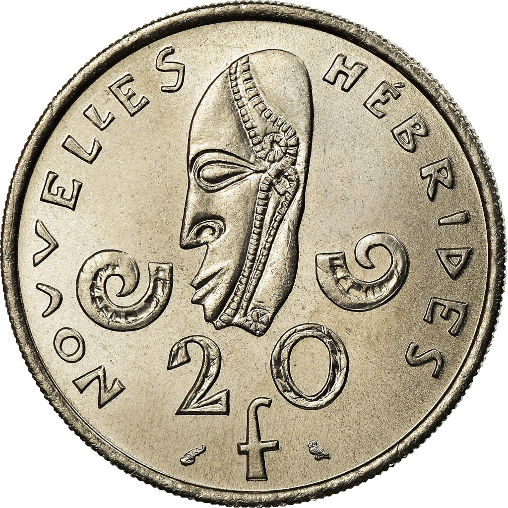 Coin, New Hebrides, 20 Francs, 1967, Paris, MS(63), Nickel, KM:3.1