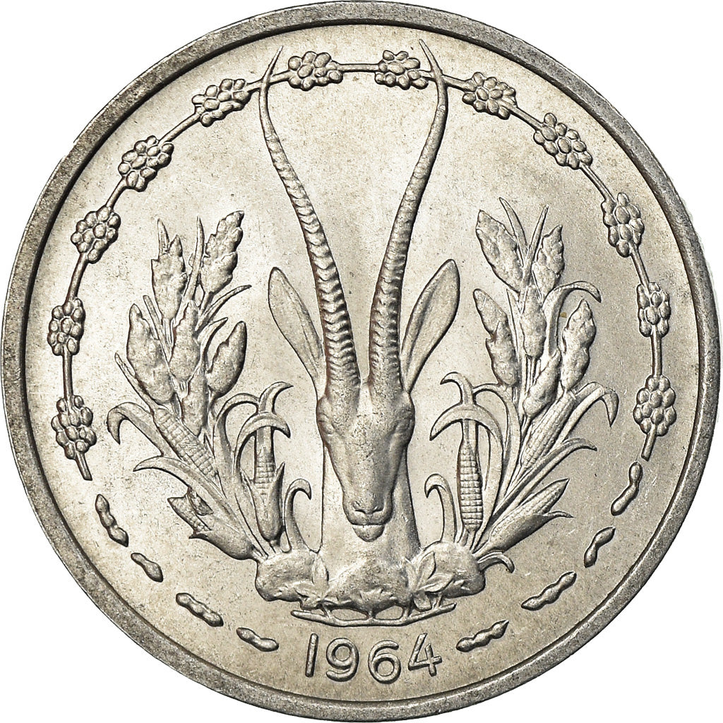 Coin, West African States, Franc, 1964, Paris, MS(63), Aluminum, KM:3.1