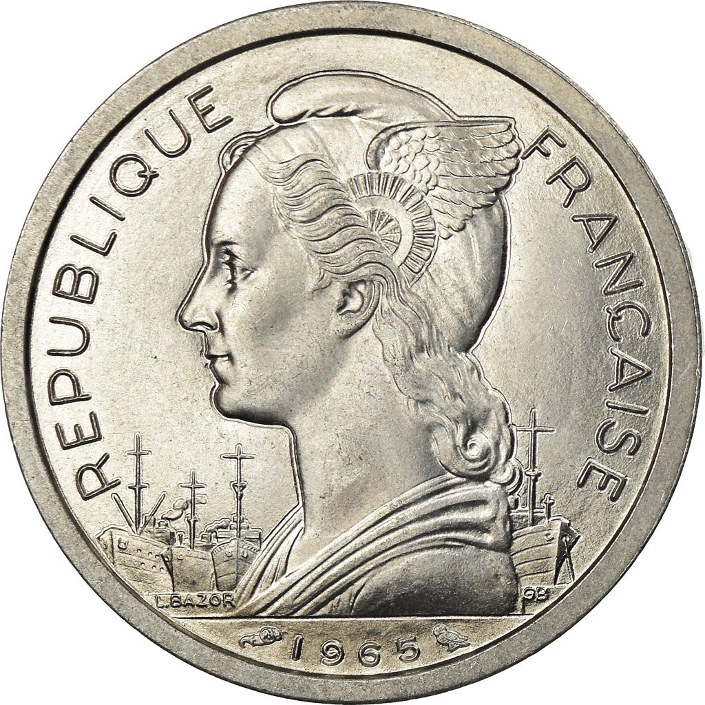 Coin, French Somaliland, 2 Francs, 1965, Paris, MS(63), Aluminum, KM:9