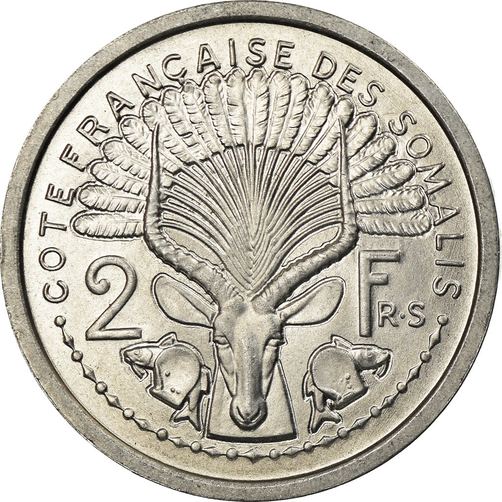 Coin, French Somaliland, 2 Francs, 1965, Paris, MS(63), Aluminum, KM:9