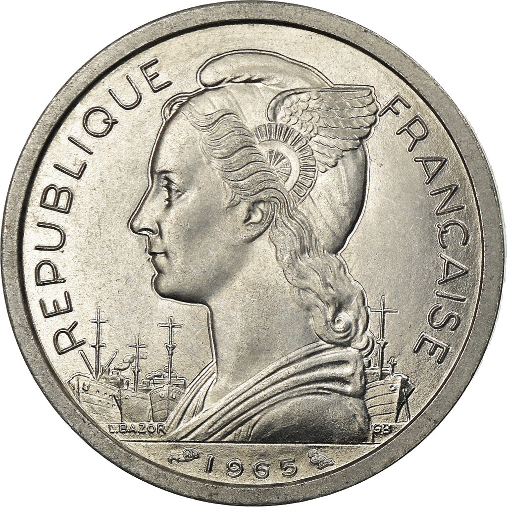 Coin, French Somaliland, 2 Francs, 1965, Paris, MS(63), Aluminum, KM:9
