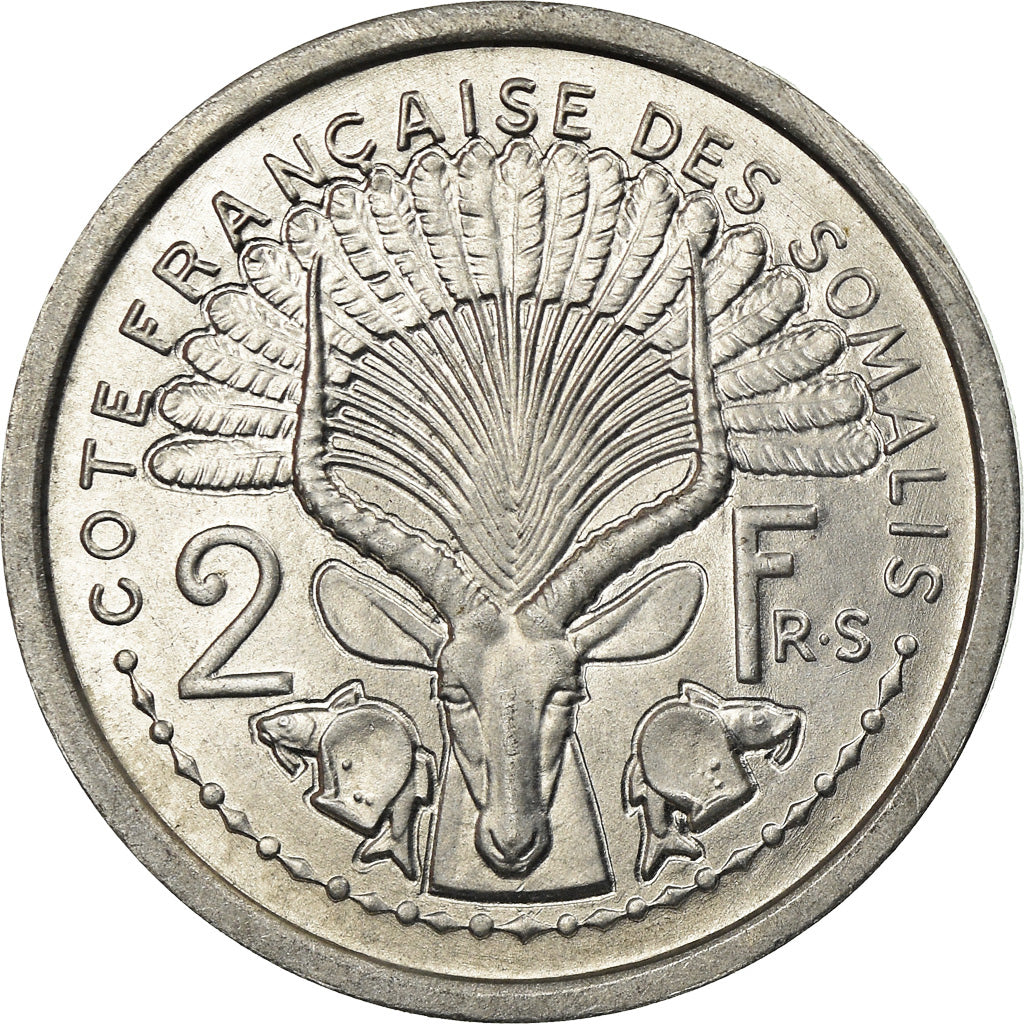 Coin, French Somaliland, 2 Francs, 1965, Paris, MS(63), Aluminum, KM:9