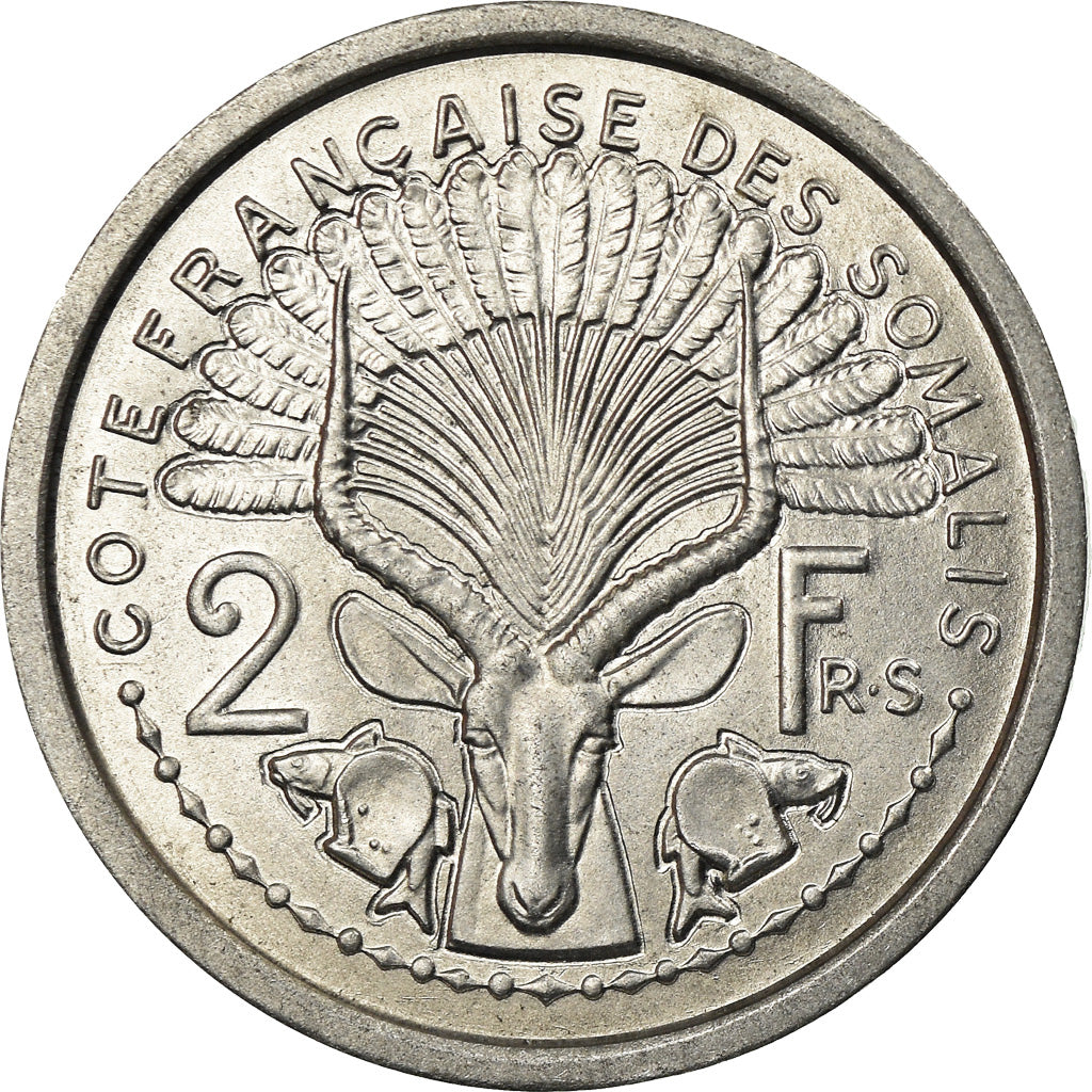 Coin, French Somaliland, 2 Francs, 1965, Paris, MS(63), Aluminum, KM:9