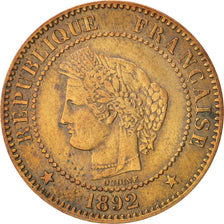 France, Cérès, 2 Centimes, 1892, Paris, Bronze, KM:827.1, Gadoury:105