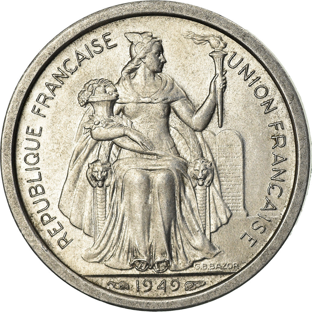 Coin, New Caledonia, Franc, 1949, Paris, MS(60-62), Aluminum, KM:2