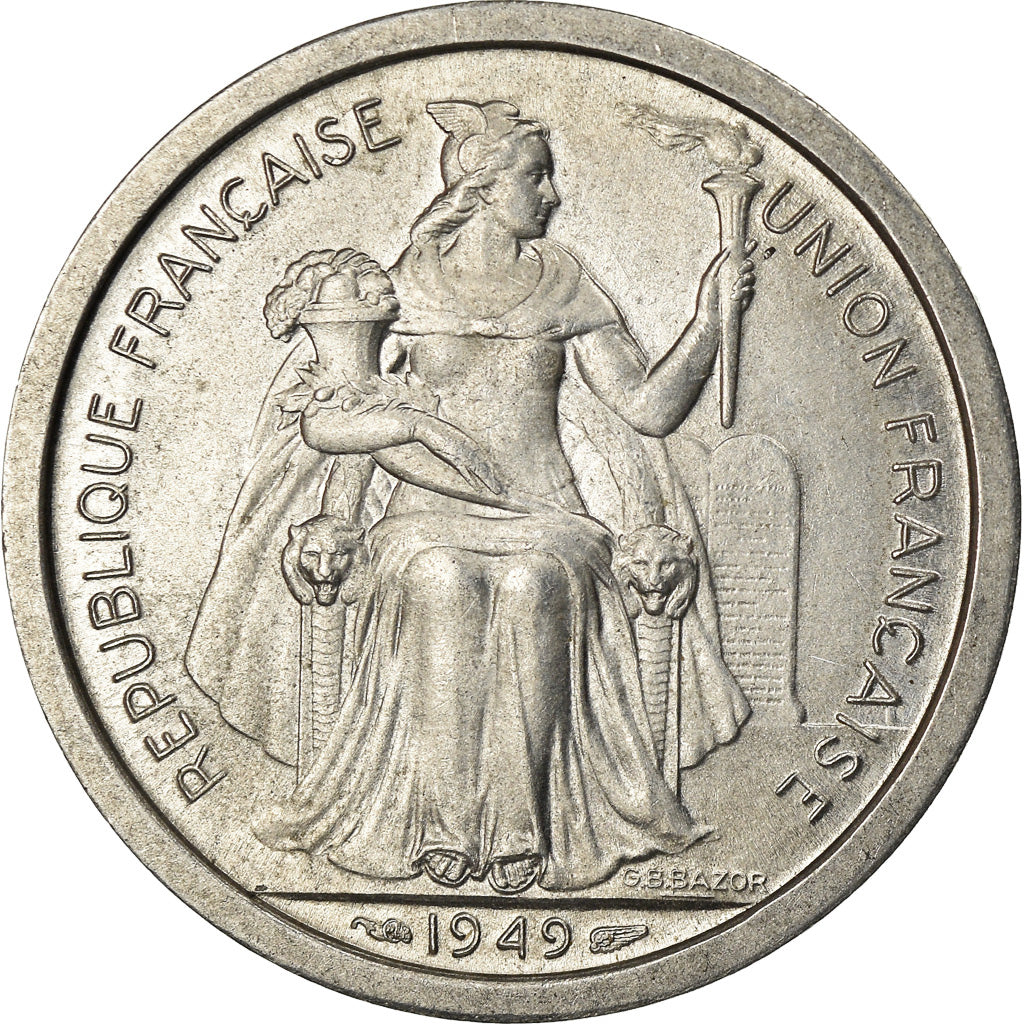 Coin, New Caledonia, 2 Francs, 1949, Paris, AU(55-58), Aluminum, KM:3