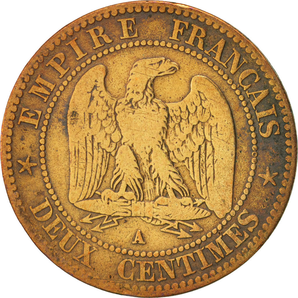 France, Napoleon III, 2 Centimes, 1861, Paris, Bronze, KM:796.1