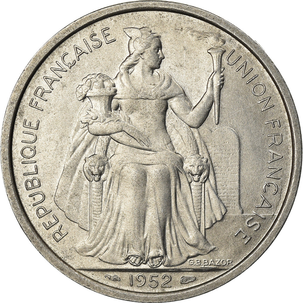 Coin, New Caledonia, 5 Francs, 1952, Paris, AU(55-58), Aluminum, KM:4
