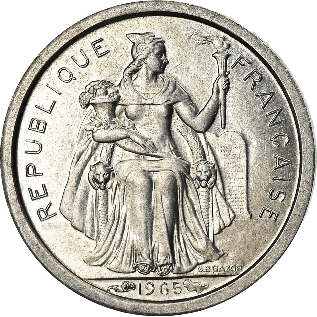 Moeda, Polinésia Francesa, 50 Centimes, 1965, MS(63), Alumínio, KM:1