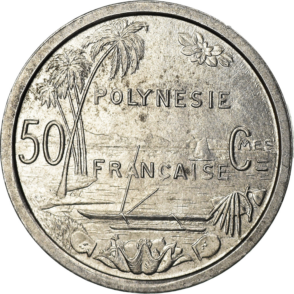 Moeda, Polinésia Francesa, 50 Centimes, 1965, MS(63), Alumínio, KM:1