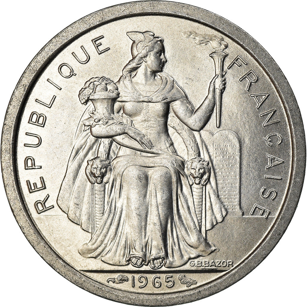 Coin, French Polynesia, Franc, 1965, Paris, MS(63), Aluminum, KM:2