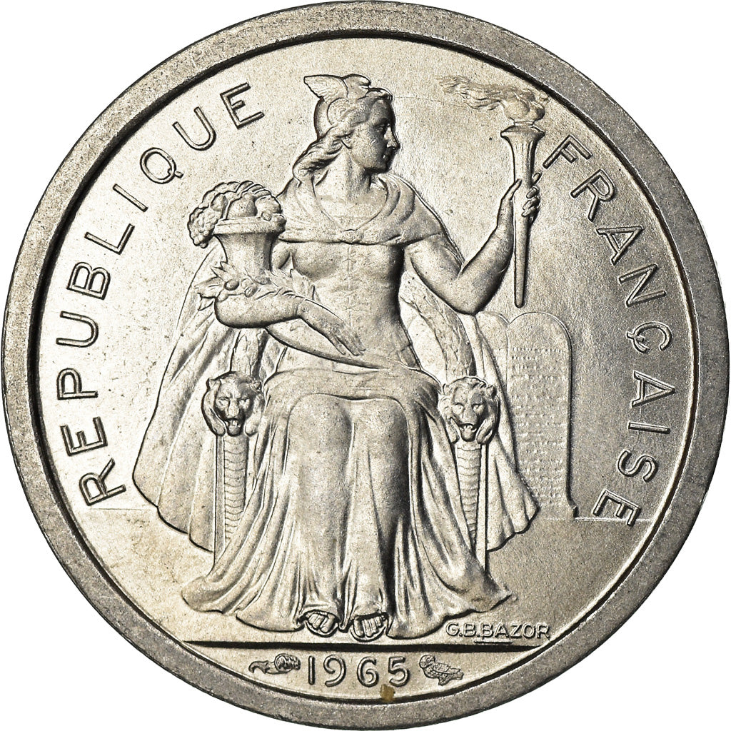 Coin, French Polynesia, Franc, 1965, Paris, MS(63), Aluminum, KM:2