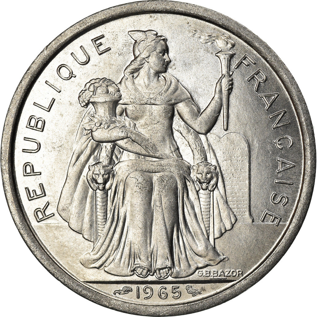 Moneta, Polinesia francese, 2 Francs, 1965, Paris, SPL, Alluminio, KM:3