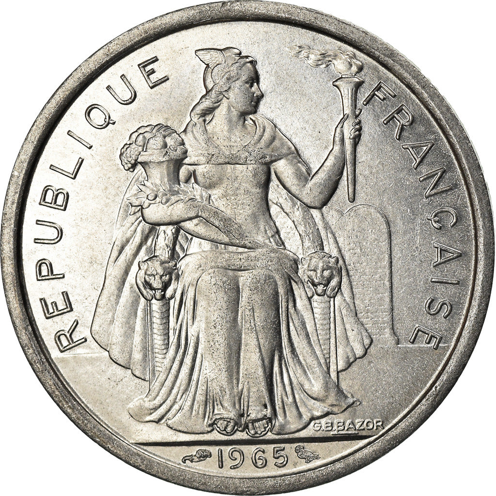 Munten, Frans Polynesië, 2 Francs, 1965, Paris, UNC-, Aluminium, KM:3