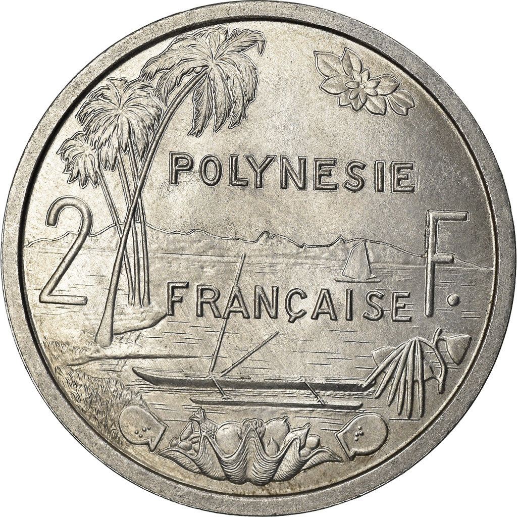 Moneta, Polinezja Francuska, 2 Francs, 1965, Paris, MS(63), Aluminium, KM:3
