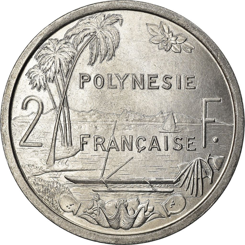 Moneta, Polinezja Francuska, 2 Francs, 1965, Paris, MS(63), Aluminium, KM:3