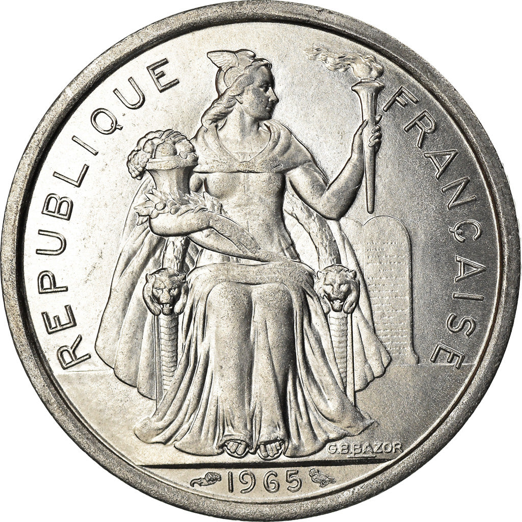 Coin, French Polynesia, 2 Francs, 1965, Paris, MS(63), Aluminum, KM:3