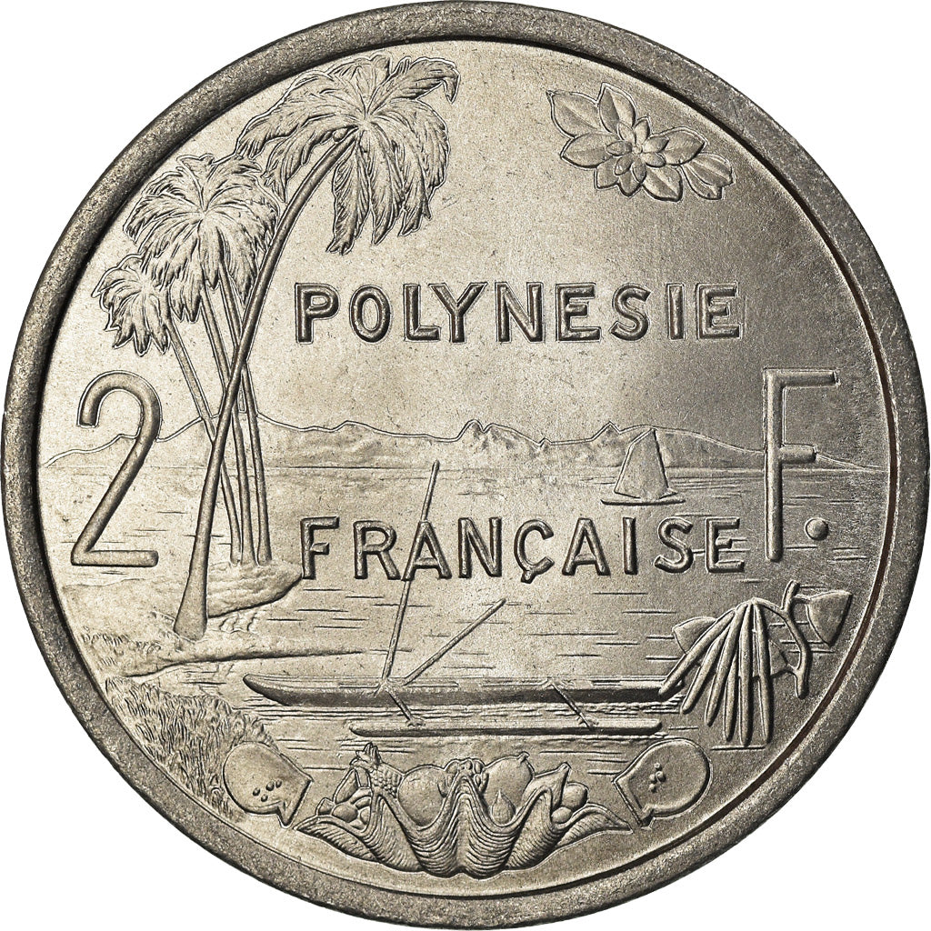 Munten, Frans Polynesië, 2 Francs, 1977, Paris, UNC-, Aluminium, KM:10