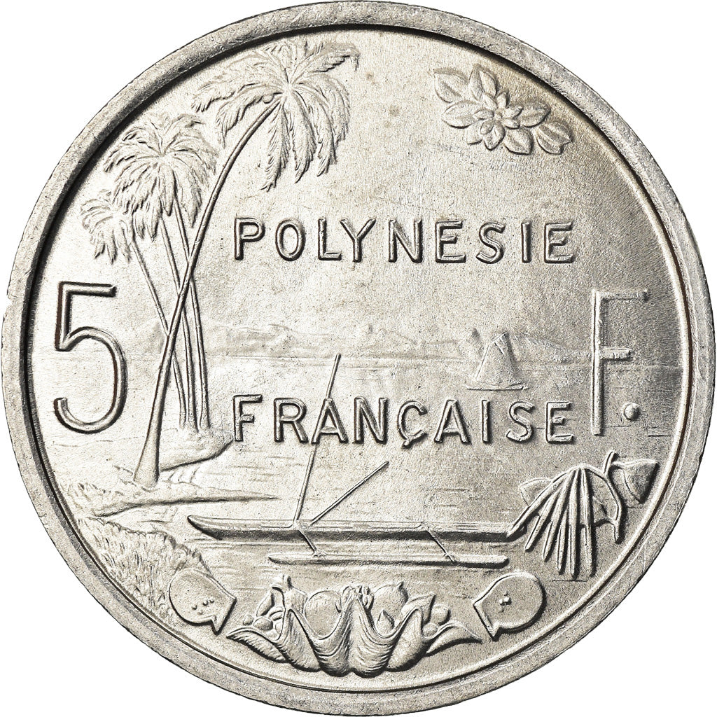Munten, Frans Polynesië, 5 Francs, 1965, Paris, UNC-, Aluminium, KM:4
