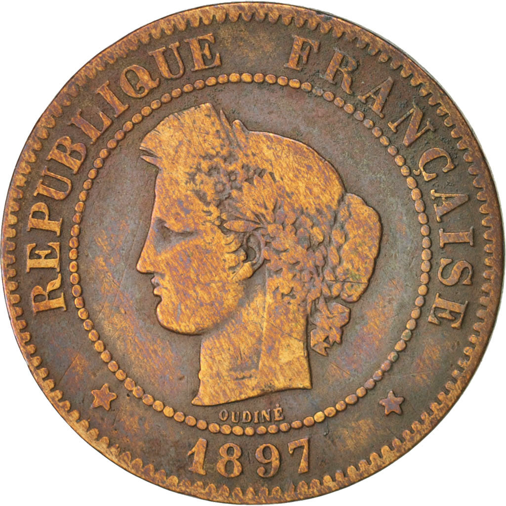 France, Cérès, 5 Centimes, 1897, Paris, Bronze, KM:821.1, Gadoury:157a