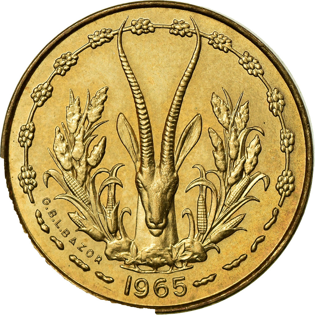 Coin, West African States, 5 Francs, 1965, Paris, MS(63)