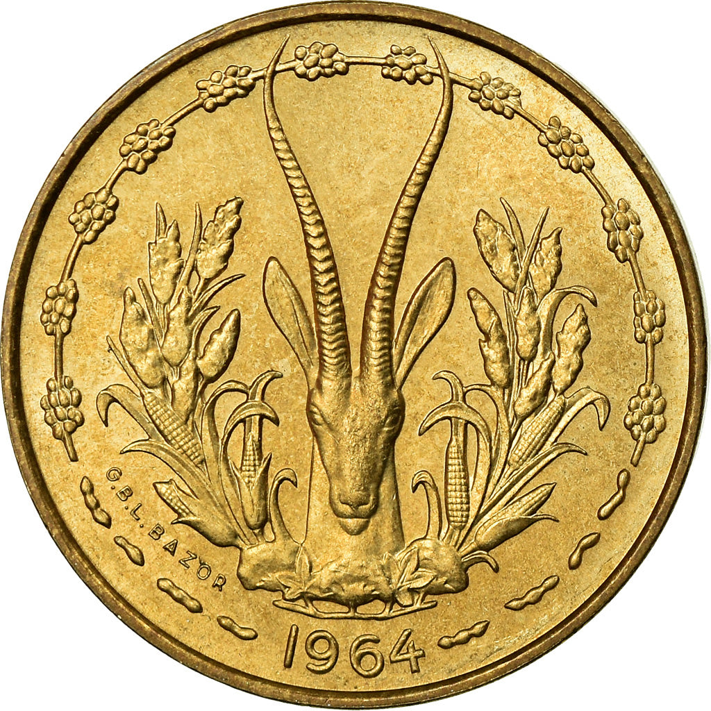 Coin, West African States, 10 Francs, 1964, Paris, AU(55-58), Aluminum-Bronze