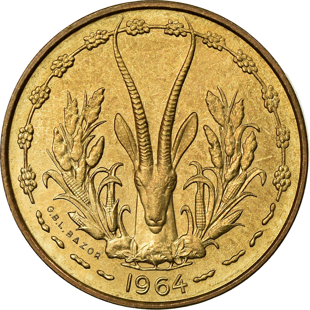 Coin, West African States, 10 Francs, 1964, Paris, AU(55-58), Aluminum-Bronze