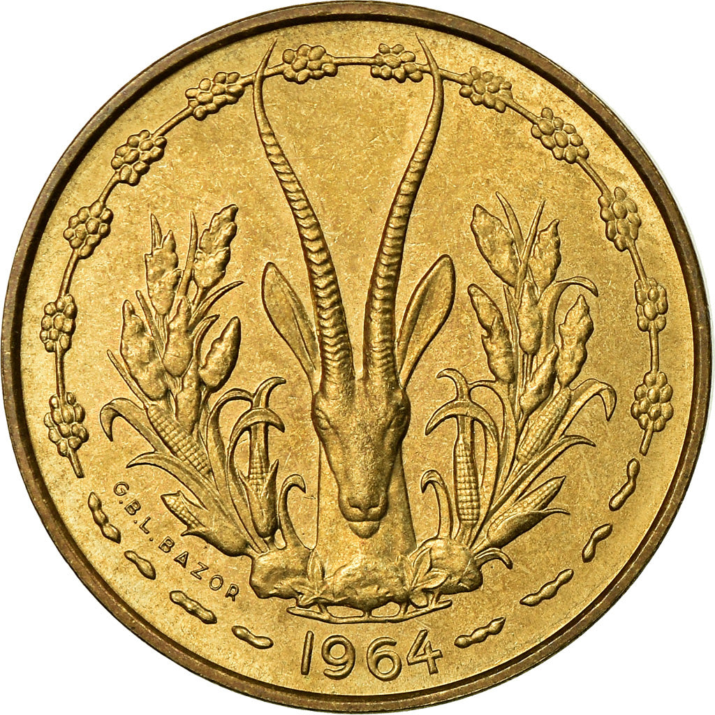 Coin, West African States, 10 Francs, 1964, Paris, AU(55-58), Aluminum-Bronze