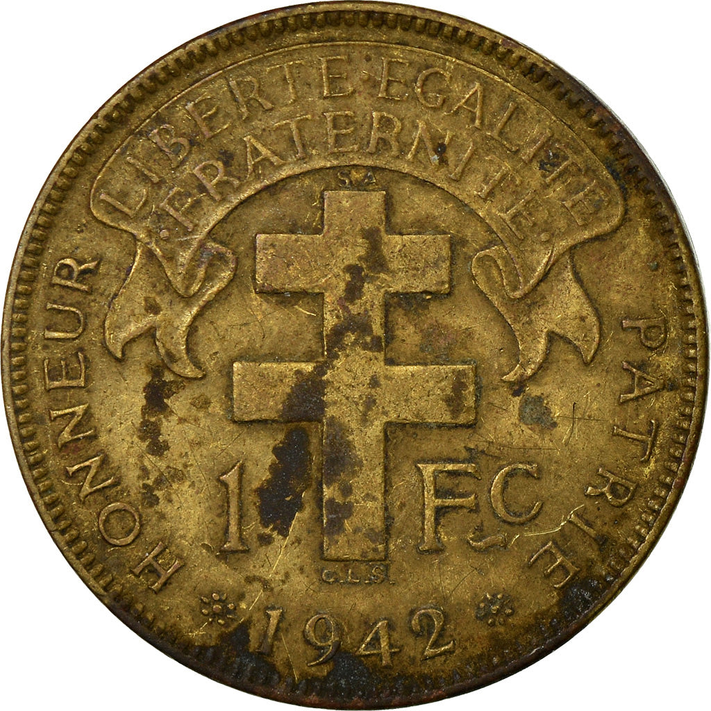 Monnaie, Afrique-Équatoriale française, Franc, 1942, Pretoria, TB, Laiton